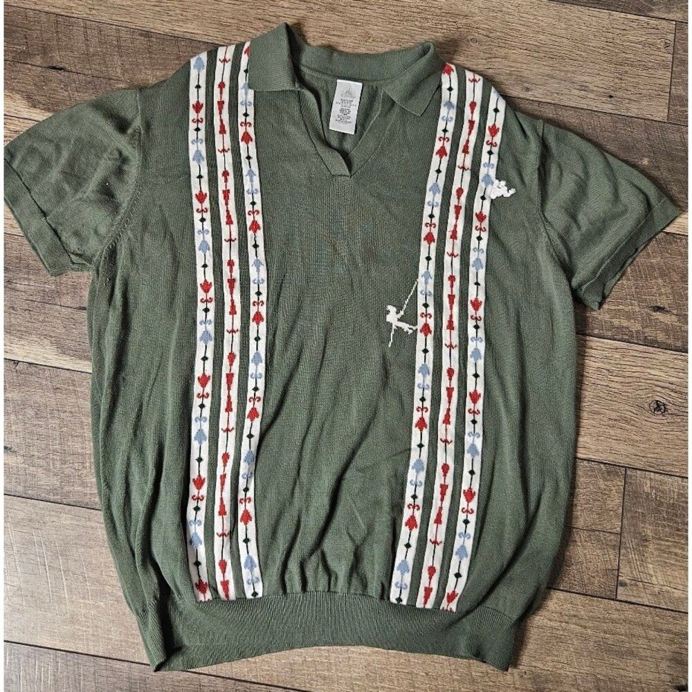 Disney Matterhorn Bobsleds Men's XXL Knitted Green Striped Polo Collar Disney - Picture 3 of 11